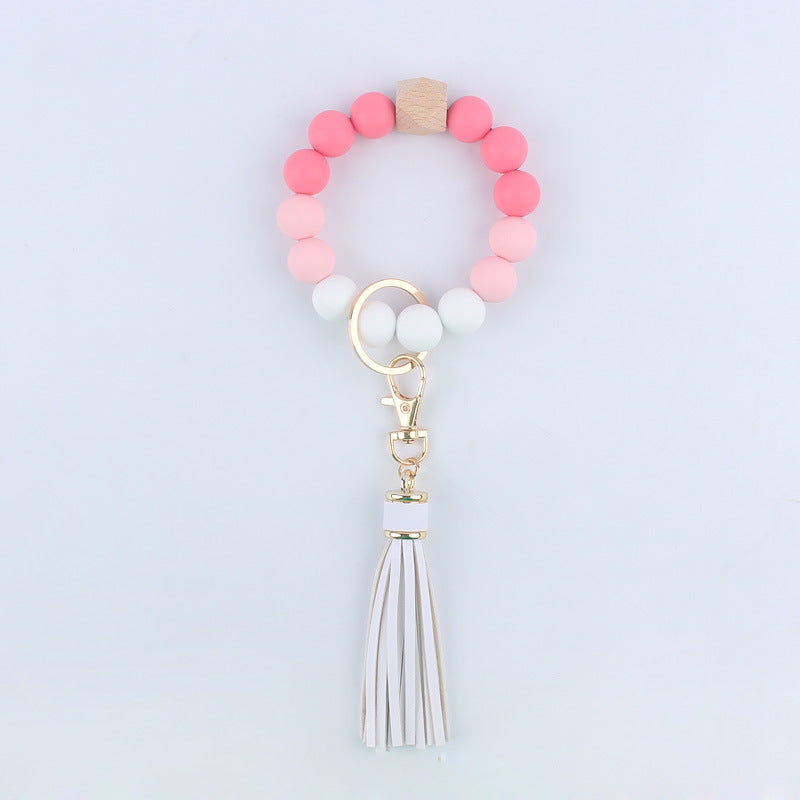 Wholesale Silicone Beaded Tassel Wrist Keychain